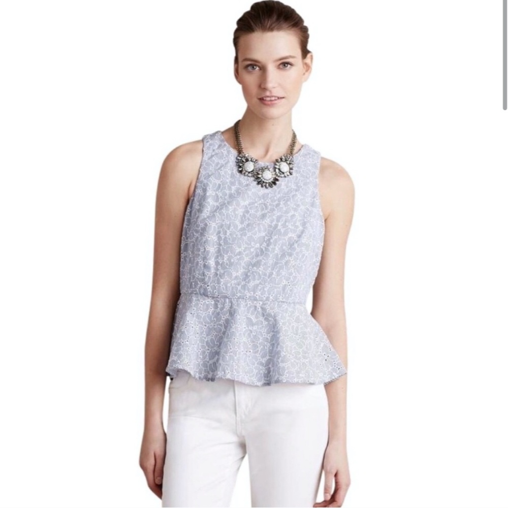 Anthro HD In Paris Eyelet Peplum Sleeveless Top 12
